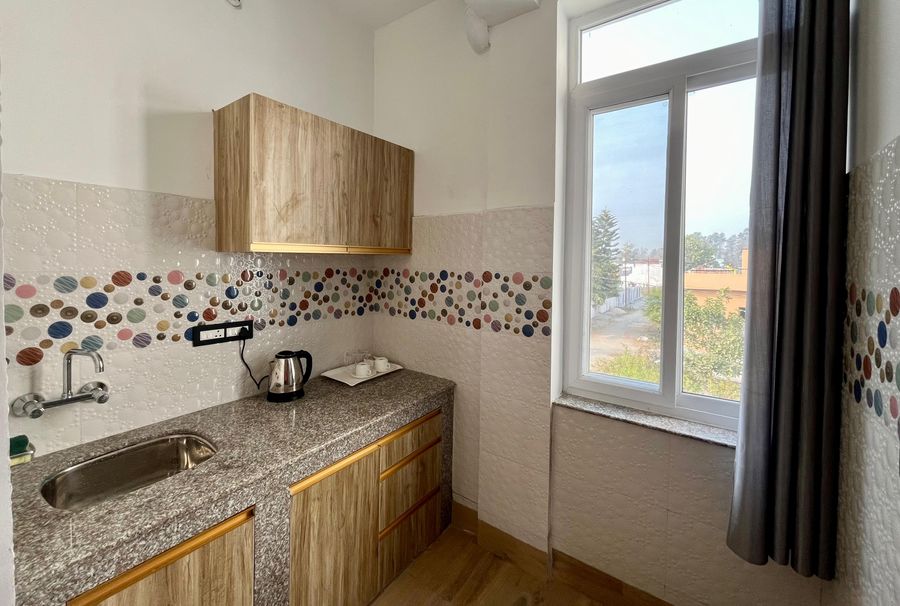 Modular kitchenette counter with window in Rishikesh