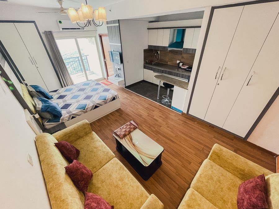 Aerial wide angle studio apartment view at richas home noida