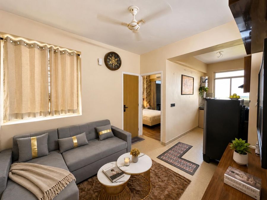 Living hall sofa seating setup at tiny home homestay karnal