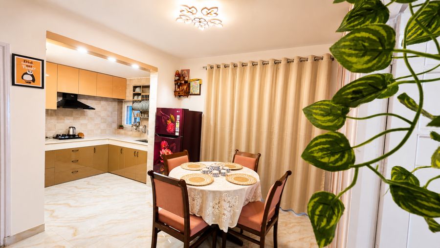 Modular kitchen wooden dining table homestay mussoorie
