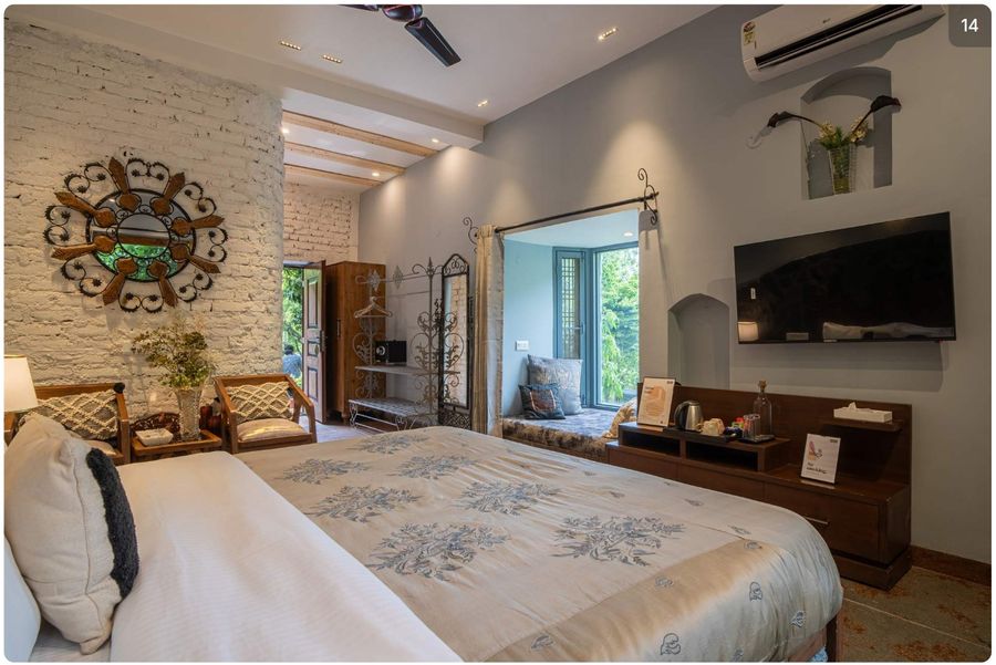 Spacious bright bedroom interior cottage in mussoorie